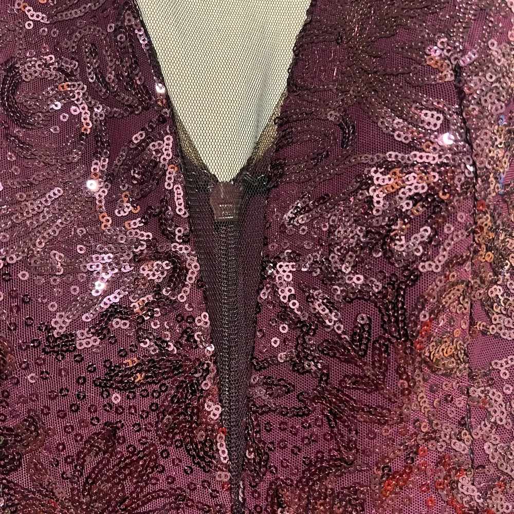 BCBG MAXAZRIA Selina plunging V Deep Plum Sequined Dress - size 2 - Picture 5 of 8